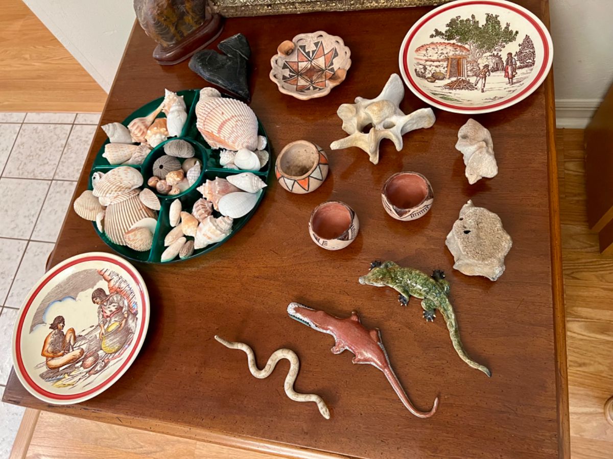 Shells, fossils, pottery