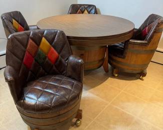70s man cave game table with barrel shaped chairs
