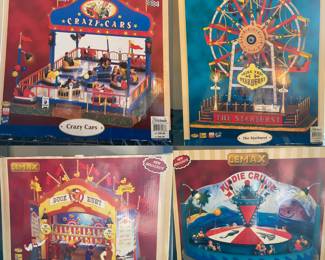 Lemax Crazy Cars, Duck Hunt, Kiddie Cruise Ride, The Starburst all in Boxes