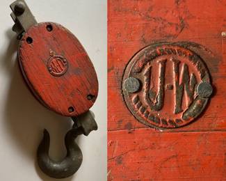 Vintage block and tackle wooden pulley UW