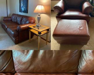 Leather Couch, Matching Arm Chair & Ottoman 
