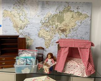 Felicity American Girl Doll with Lots of Clothing and Accessories. Retired.  Ikea Canvas World Atlas Map. 