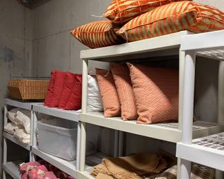 Lots of Pillows. Indoor and Outdoor. Fabric for entertaining.