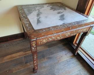 Vintage inlaid table with marble top