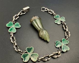 Sterling enamel bracelet and sterling figa hand