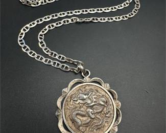 Vintage Chinese dragon sterling men’s pendant/chain 