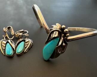 Vintage sterling turquoise bracelet and earrings