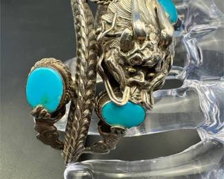 Vintage Nepali Tibetan sterling dragon bracelet