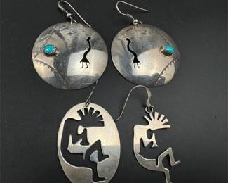 Two pairs of sterling hopi navajo earrings