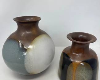 (2) 1970s Pottery Craft USA Mid-Century Vases