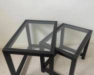 Black Painted Wood Glass Top Nesting Tables