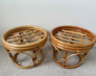 Two Rattan Tables or Plant Stands - Missing Glass Tops