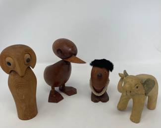 Vintage Handmade Small Figures - 3 Wooden