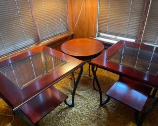 Three Red Wood Glass Top Tables