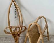 Vintage Rattan Plant Hanger & Magazine Holder