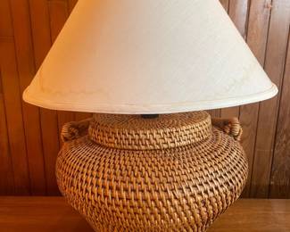 Vintage Large Rattan Basket Style Table Lamp