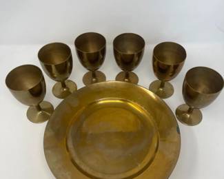 Set of 6 Brass Style Plates & Goblets