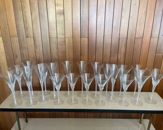 (21) Frosted Art Deco Leaf Stem Fluted Glasses