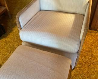 Vintage Rattan White Knitted Chair and Ottoman