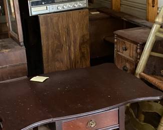 Antique dressing tables, furniture, stereos, turntables, and chairs