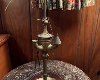 Antique Brass Middle Eastern Lucerne Whale Oil Lamp w/Tools