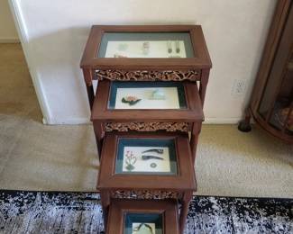 Vintage Chinese nesting tables with jadeite / ivory inlays