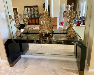 Asian Waterfall Black Lacquer Entry Table $600.00