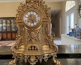 Mantel Clock Imperial Style Heavy Brass Made in Italy includes Matching Candelabras. $1,500. 

