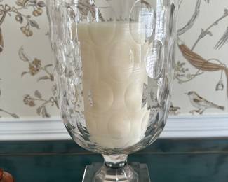 Engraved glass vase/candle holder