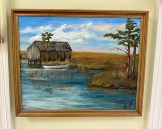 Painting of marsh and water