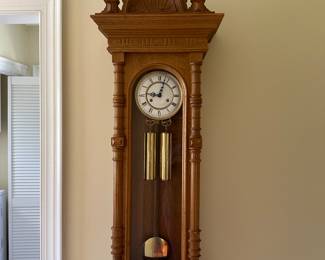 German long wall clock, antique with refinished case