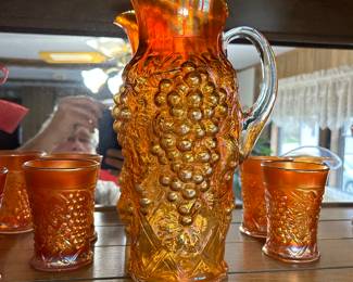 Northwood Marigold Pitcher Carnival glass, Marigold Carnival Glass tumblers,