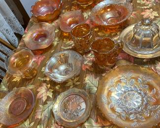 Various pieces of carnival glass