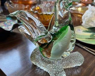 Murano hand blown green Sommerso Art Glass dove.