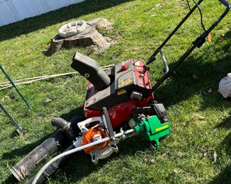 snow blower, Stihl air blower & a Weed Eater