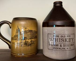 Vintage beer stein and whiskey jug