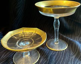 Gold rimmed crystal wineglasses