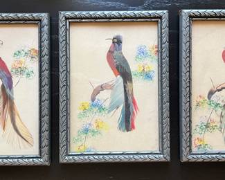 Small framed bird art with feathers