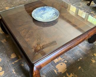 Large square glass top coffee table