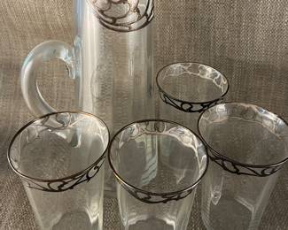 Sterling silver trimmed carafe and glasses