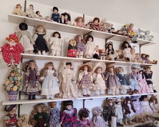 Dozens of collectible dolls including Madame Alexander, Gorham, Dolfi and Anri