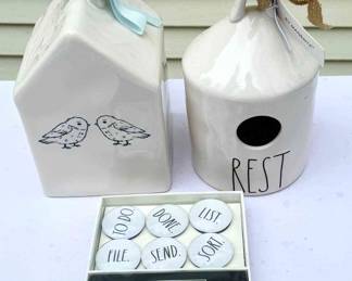 (2) New Rae Dunn Ceramic Birdhouses & Magnet Set
