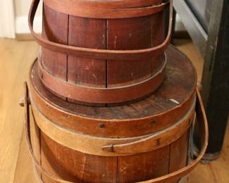 We have vintage and antique wooden buckets and crocks of all kinds
