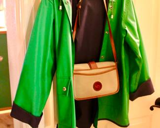 Women's green jacket and purse