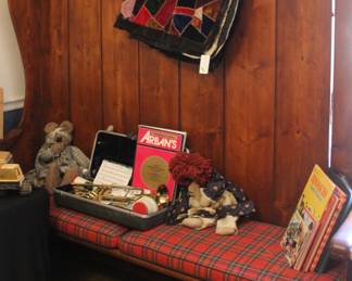 Antique high back wood bench 