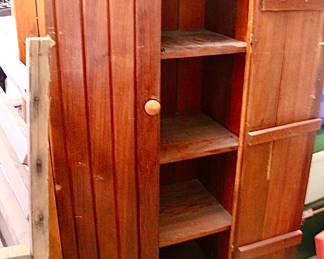 Beadboard wood opening storage unit with shelving 