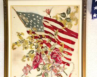 American flag and floral artwork