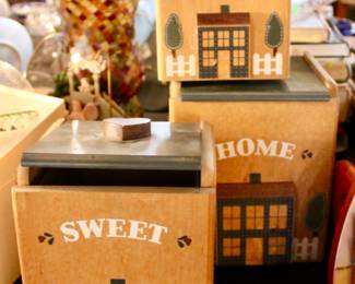 Vintage Home Sweet Home decor wooden canisters