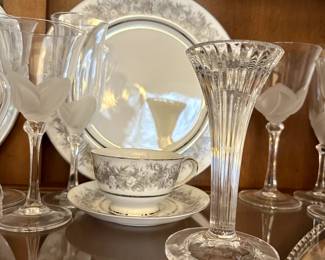 vintage full china set, glass stemware