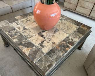 Metal Base, Tiles Top, square Coffee Table
